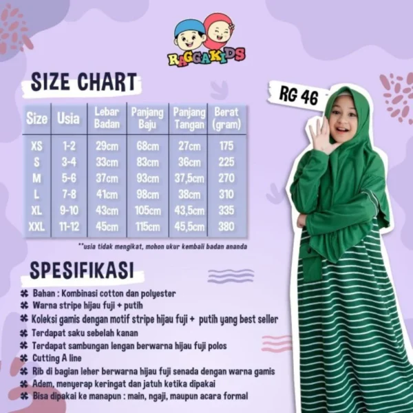 Raggakids Gamis Anak RG 46 Green - XS - Gambar 2