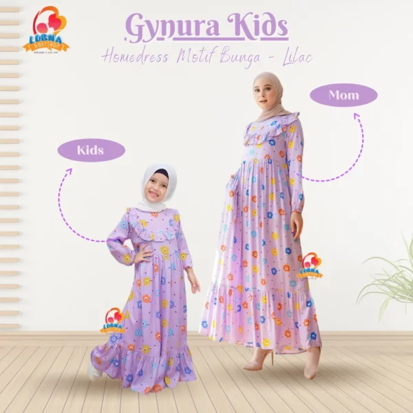 Gynura Kids Home Dress Motif Bunga - PINK - XXL - Gambar 2