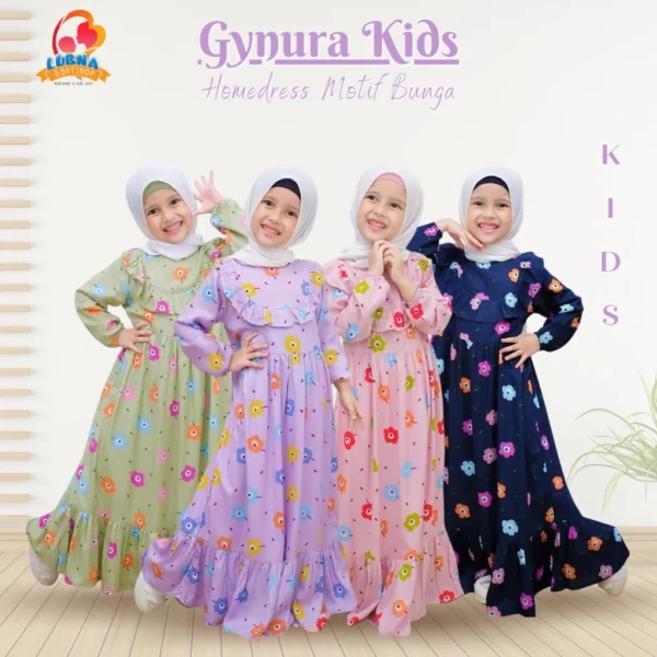 Gynura Kids Home Dress Motif Bunga - PINK - XXL